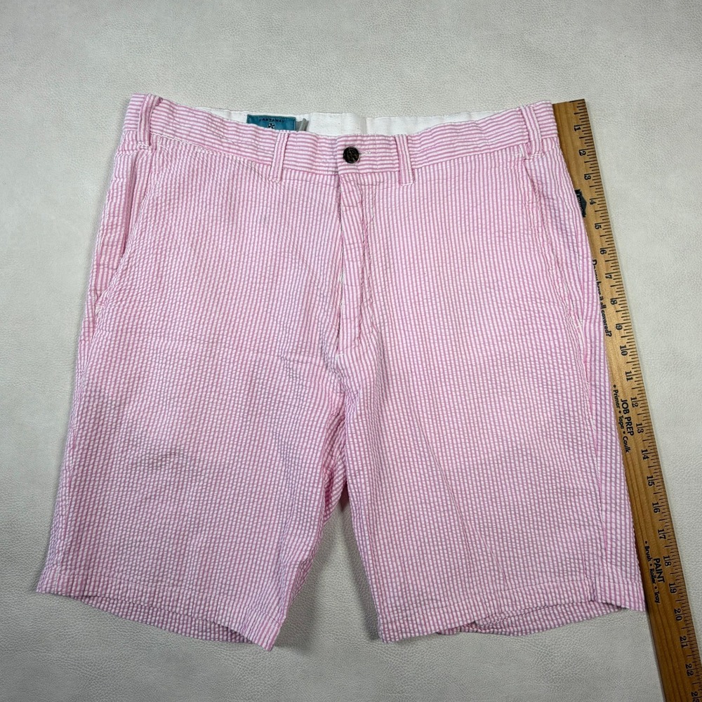 Castaway Nantucket Island Mens 34 Pink White Seersucker Striped Chino Shorts - Picture 4 of 10